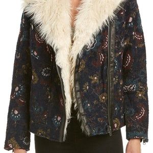 Free People Jacquard Wool Faux Fur Jacket